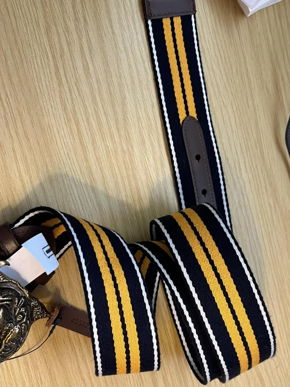 NWT Polo Ralph Lauren Tiger Webbed Belt Mens 32 Blue Gold Tone Striped Buckle